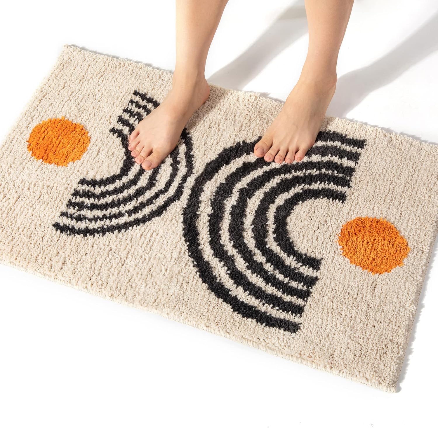 DBJOY Alfombras de baño bohemias antideslizantes con diseño abstracto, de microfibra, lindo, color negro, lavable para tubo, lavabo, inodoro (beige
