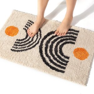 DBJOY Alfombras de baño bohemias antideslizantes con diseño abstracto, de microfibra, lindo, color negro, lavable para tubo, lavabo, inodoro (beige DBJOY Alfombras de baño bohemias antideslizantes con diseño abstracto, de microfibra, lindo, color negro, lavable para tubo, lavabo, inodoro (beige