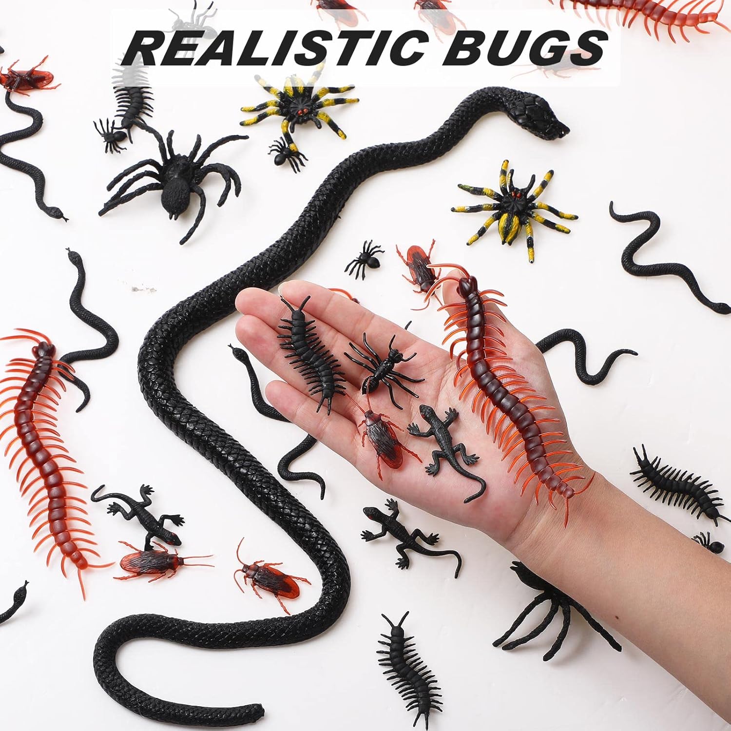 200 piezas de insectos realistas de Halloween de plástico aterrador, decoración de insectos, broma, serpiente falsa, cucarachas, arañas, lombrices