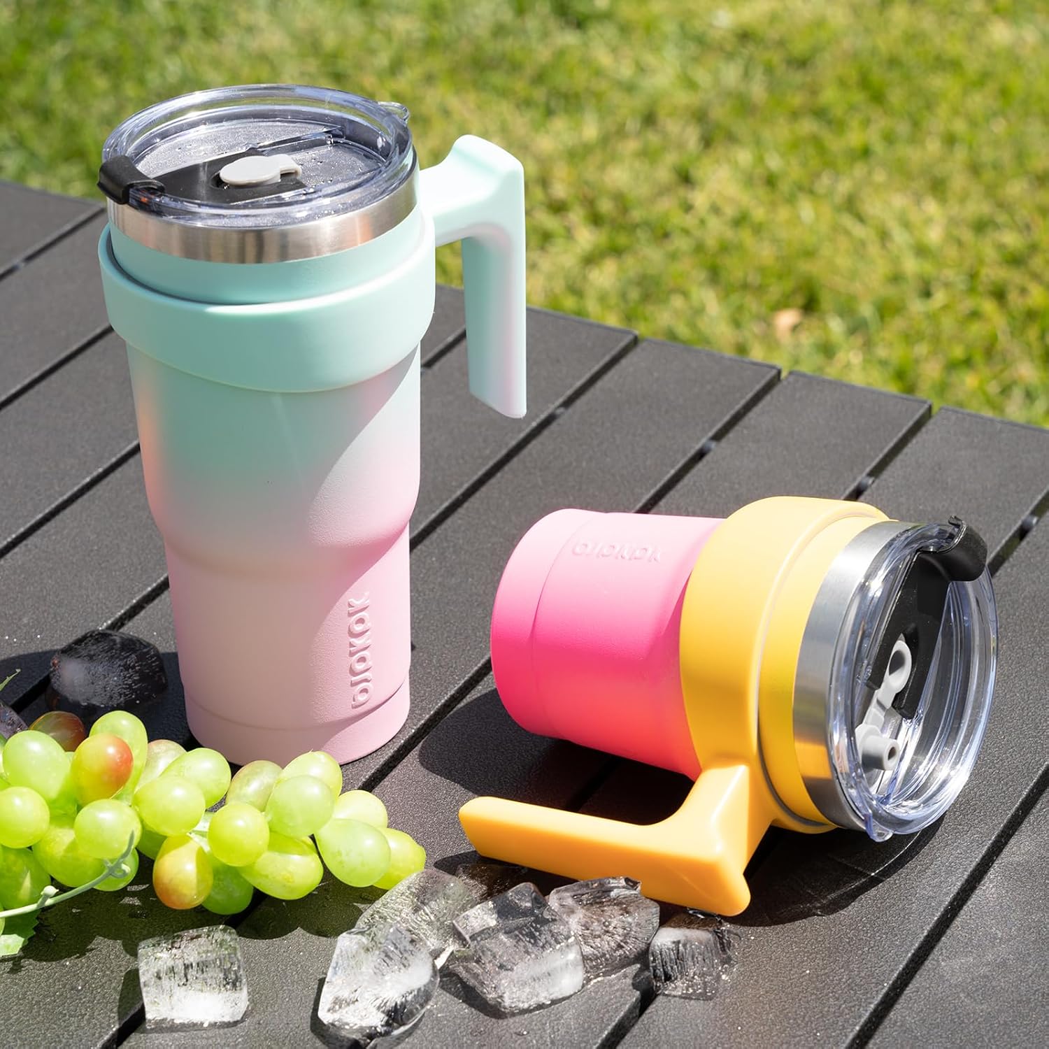 BJPKPK Vaso de 20 onzas con asa, de acero inoxidable, con tapa y pajilla, para mujeres y hombres, goma de mascar
