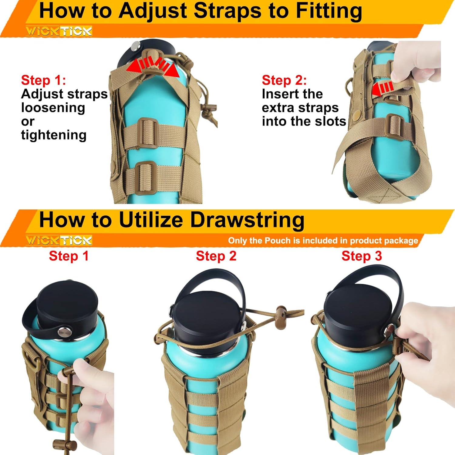 Molle Water Fuel Bottle Holder, Adjustable Tactical Pouch fits up to 1800ml  64oz Bottles, for Outdoor Sports Camping Hiking Riding, mounts to Molle