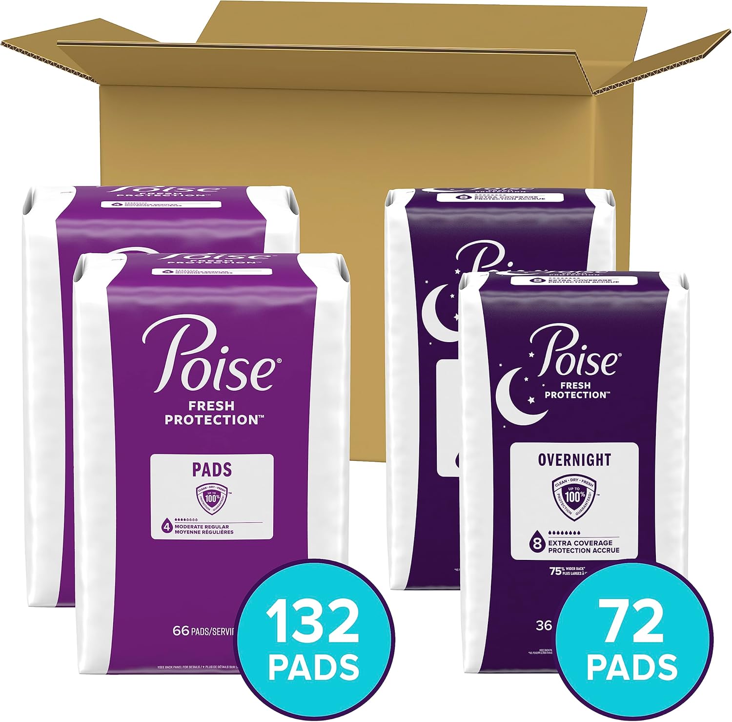 Poise Almohadillas de incontinencia y almohadillas de incontinencia posparto para mujeres Paquete 4 gotas de absorción moderada, longitud regular,