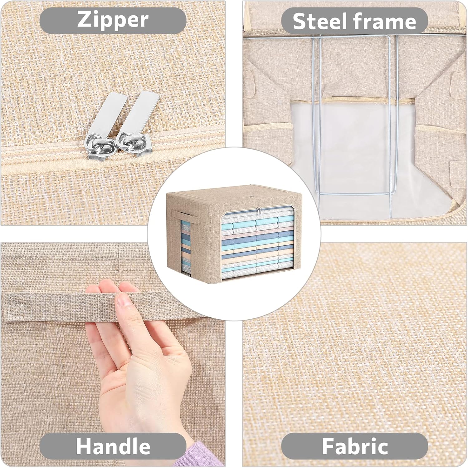 Paquete de 2 contenedores transparentes para almacenamiento de ventana  Gran almacenamiento de tela de lino apilable para ropa de 19.7 x 15.7 x 12.6