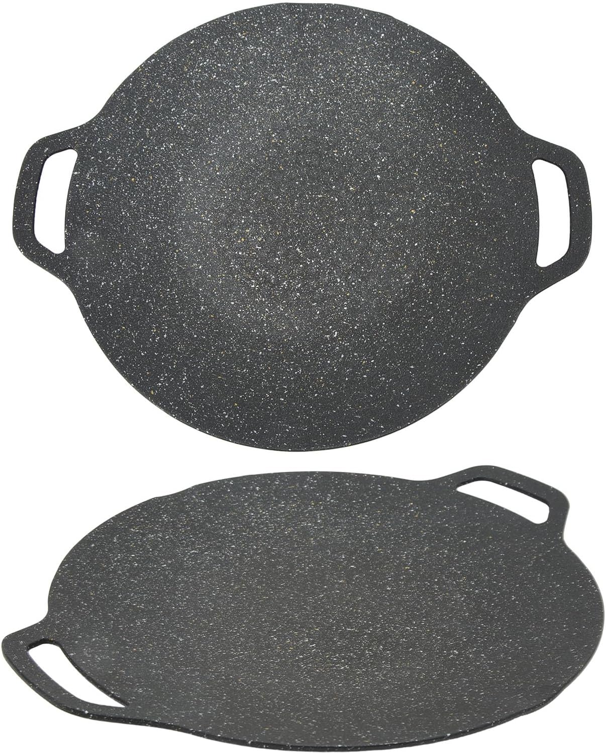 Sartén coreana para barbacoa, parrilla redonda con revestimiento antiadherente de 6 capas, sartén coreana de aluminio con asas dobles para asar