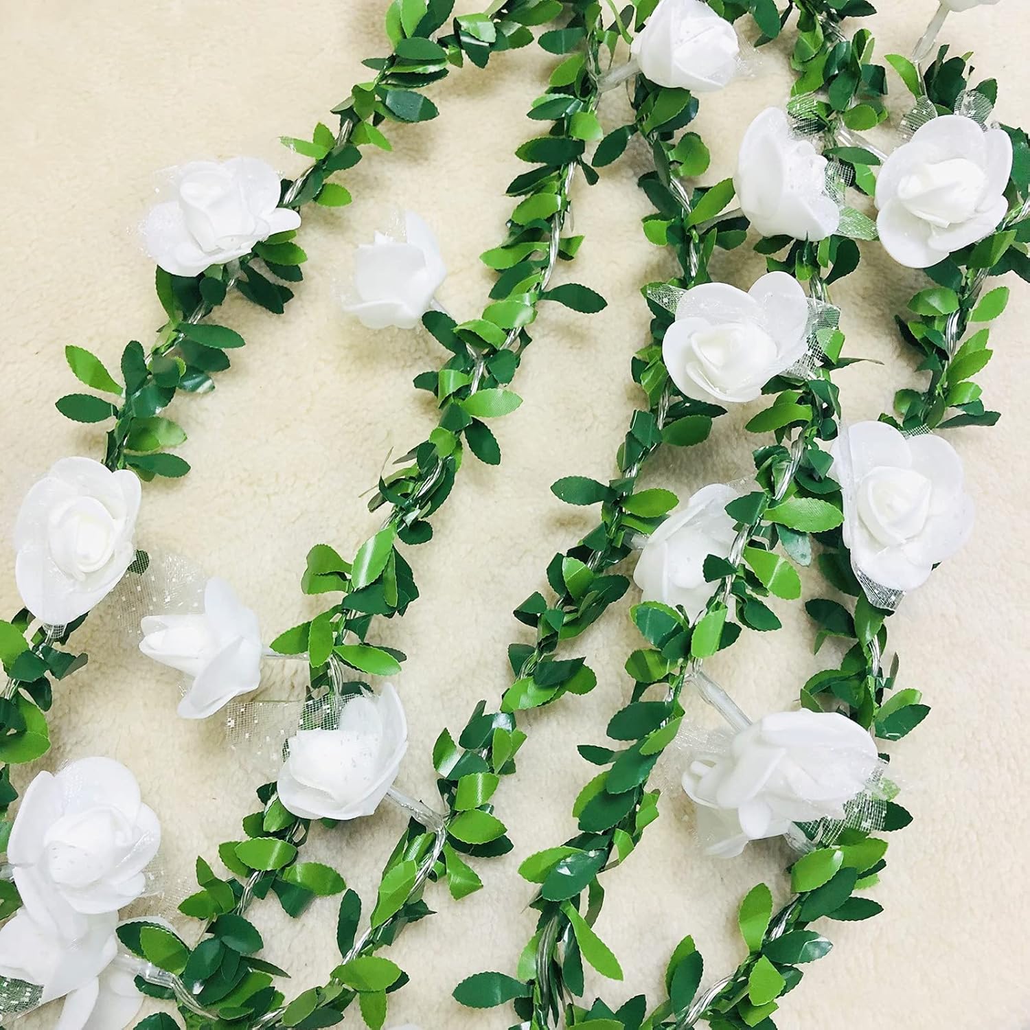 Guirnalda de luces de encaje de rosas y vides, guirnalda de flores de espuma artificial, luz blanca cálida, funciona con pilas para el día de San