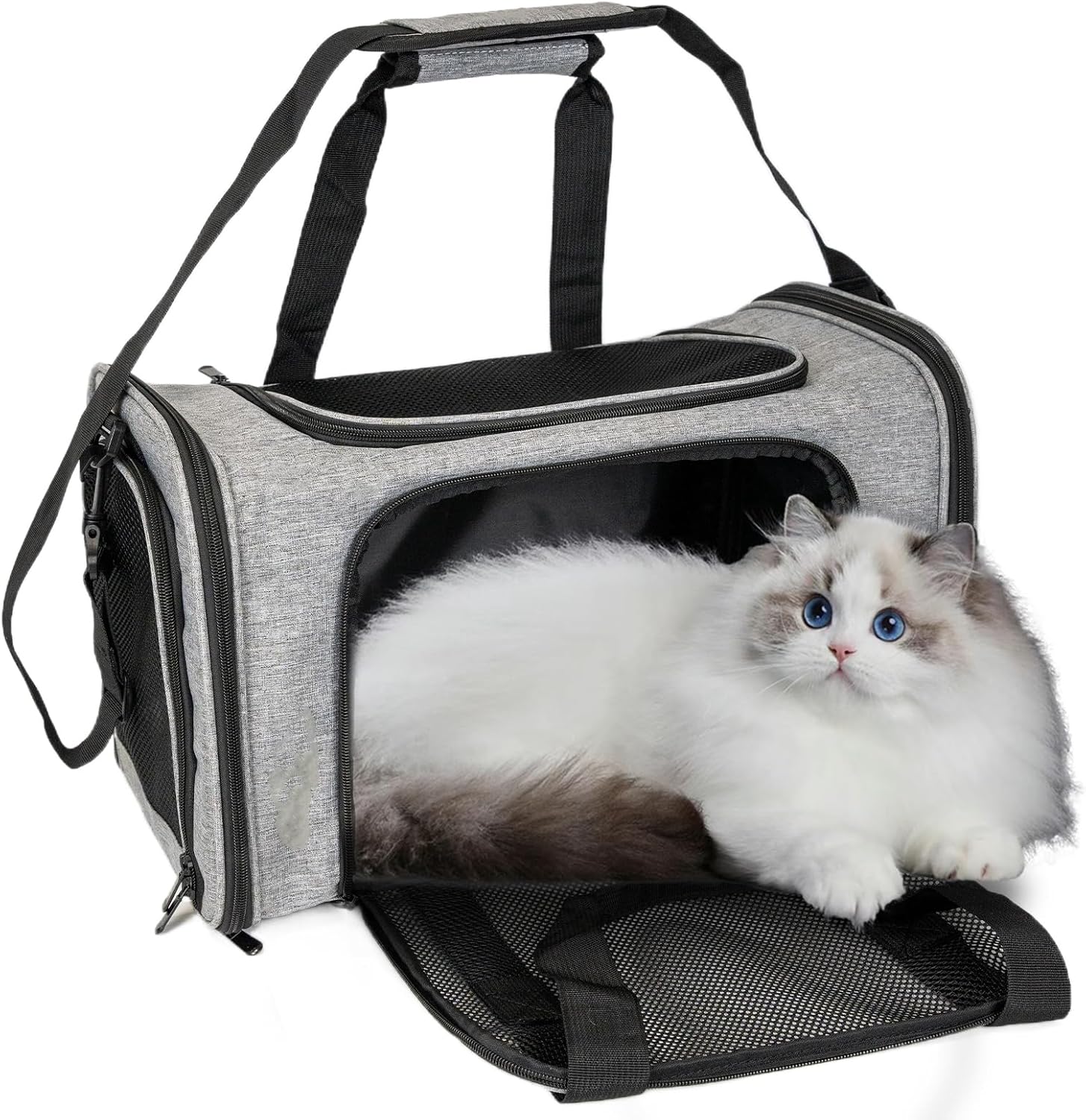 Top tasta Transportador de mascotas para gatos pequeños, medianos y grandes, transportador de lados suaves, portátil, plegable, aprobado por