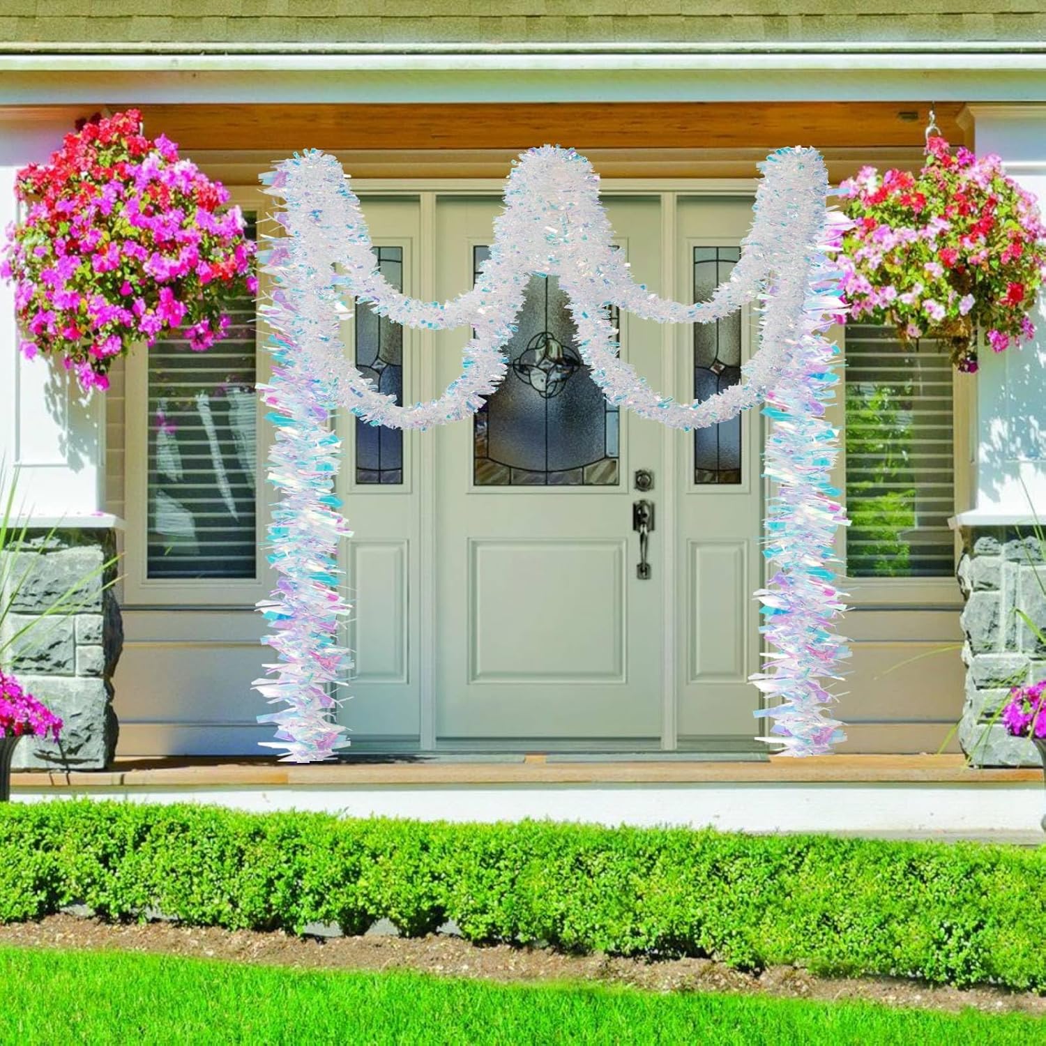 Guirnalda de oropel de 26.2 pies para decoración de árbol de vacaciones, pared, hogar, oficina, evento, Navidad, cumpleaños, bodas, decoraciones de