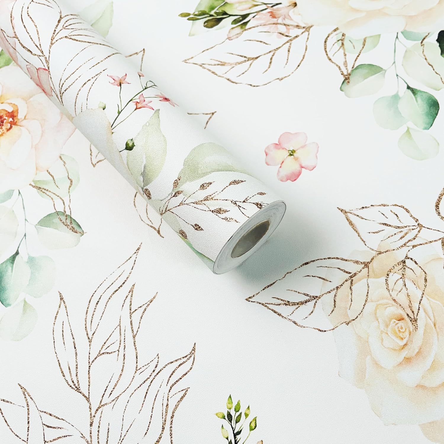 Papel tapiz floral para despegar y pegar, papel de contacto extraíble, hojas de oro rosa, bohemio, fácil de despegar, autoadhesivo, impermeable,