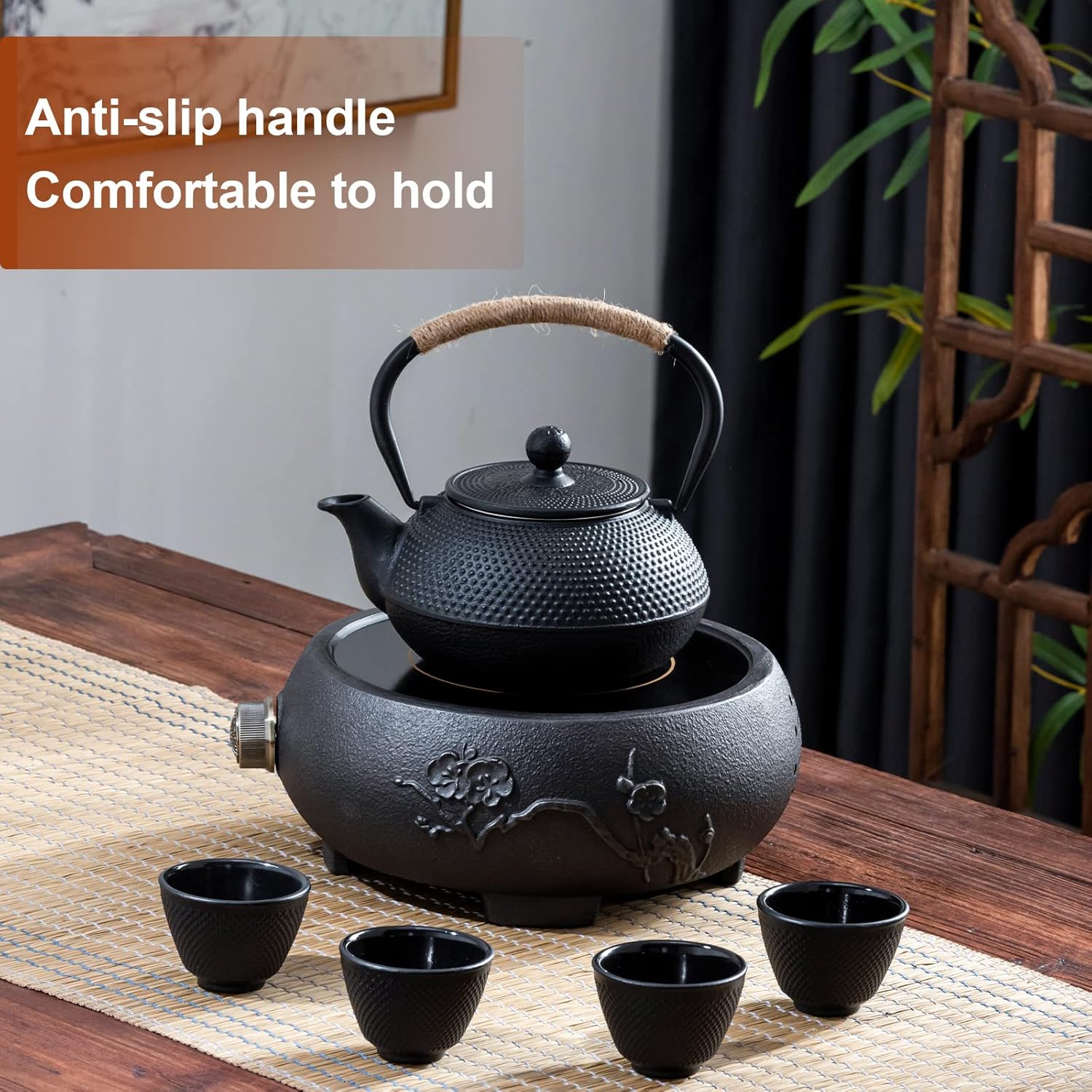 PARACITY Tetera de hierro fundido con tetsubina japonesa recubierta con infusor de acero inoxidable, hervidor de té para hervir té de agua caliente,