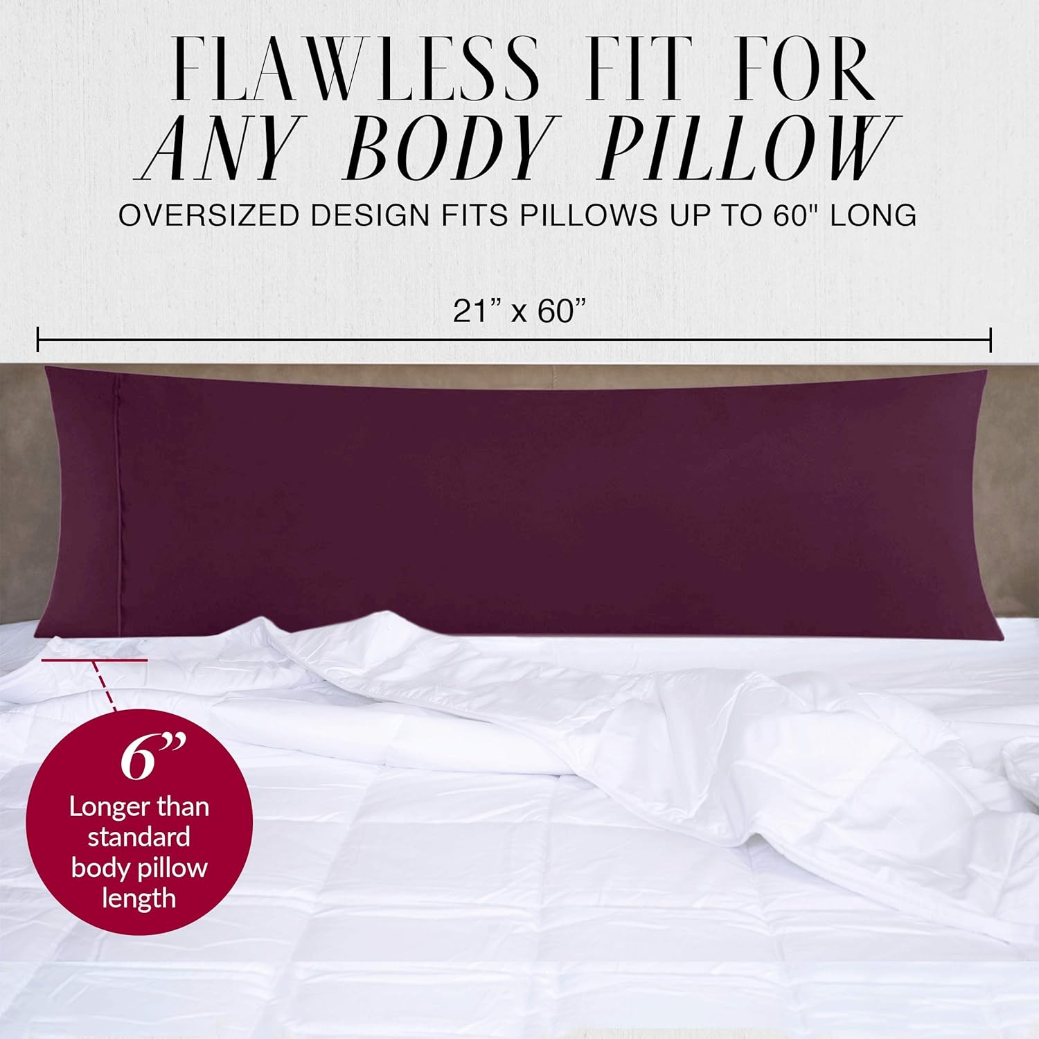 Italian Luxury Funda de almohada corporal, suave funda de almohada larga de microfibra de 21 x 60 pulgadas sin cremallera, se adapta a almohadas de