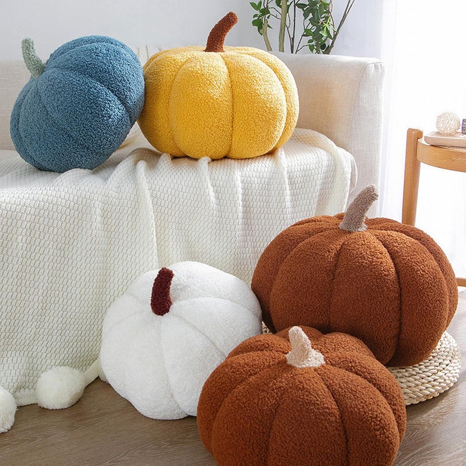 Almohada de calabaza, cojín de Acción de Gracias, almohada decorativa 3D de calabaza, cojín de felpa ultra suave, para automóvil, dormitorio, sofá,