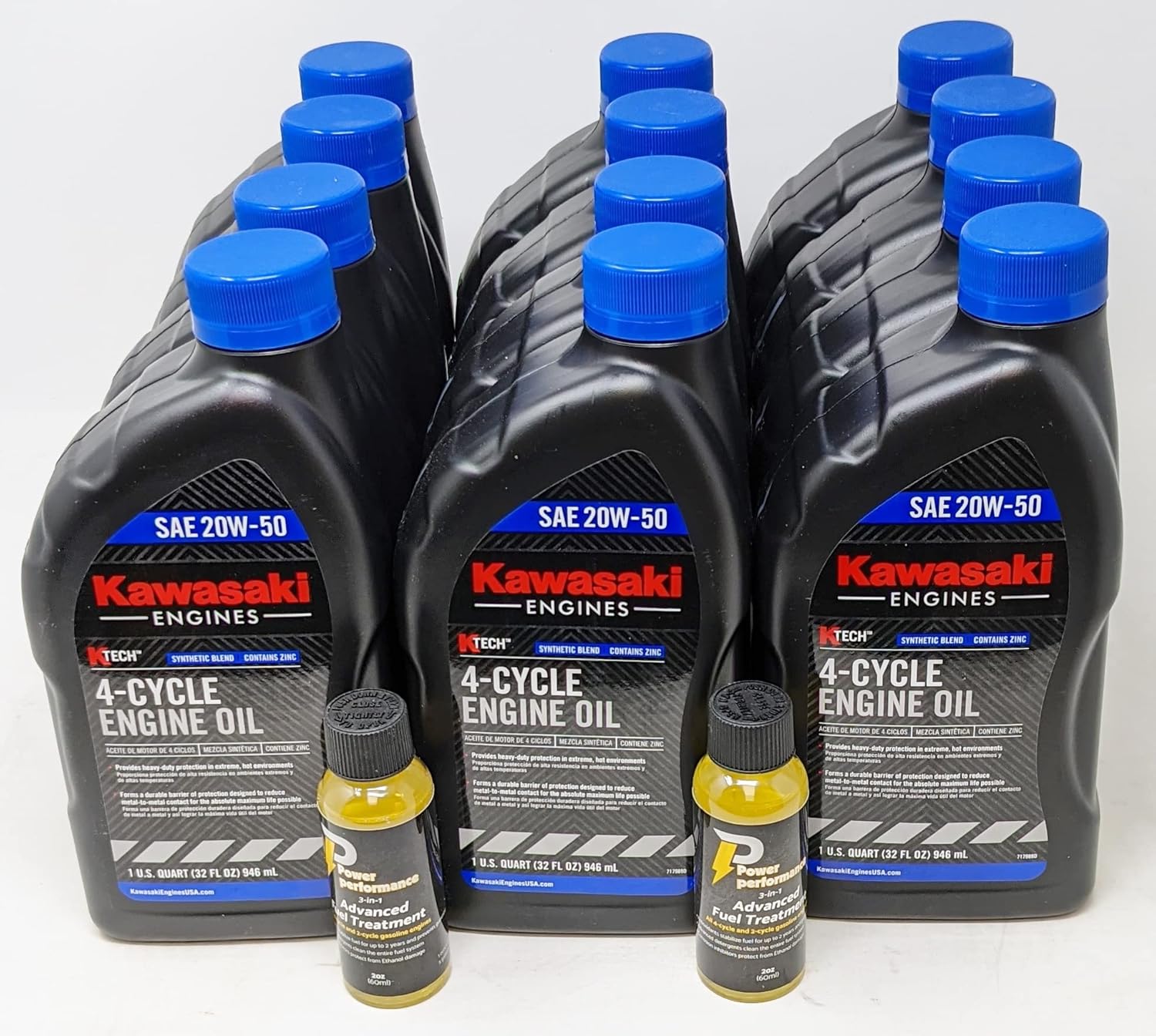 Kawasaki 99969-6298 (caja de 12) 20W50 mezcla sintética de aceite de motor y tratamiento de combustible