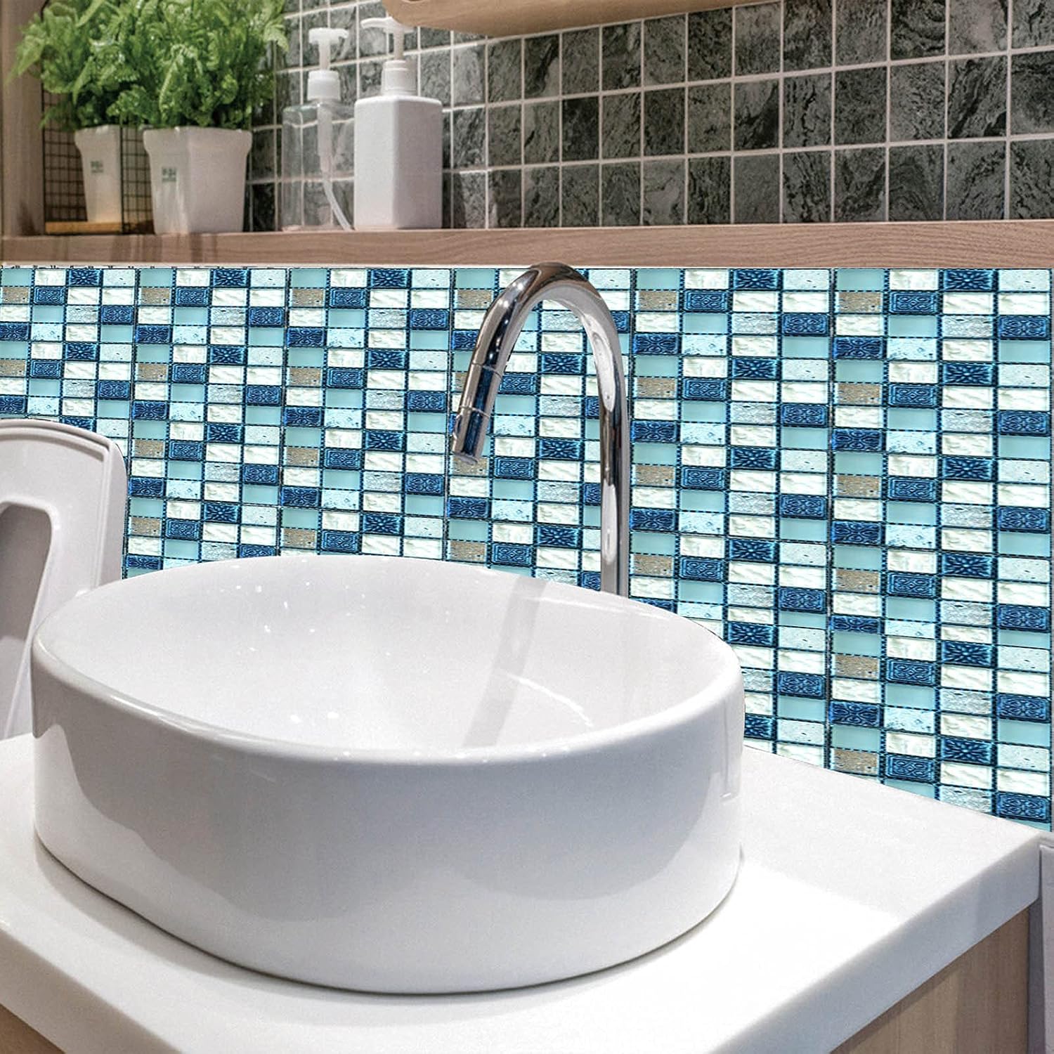 Azulejos autoadhesivos para pared de baño, azulejos 3D autoadhesivos para baño, mesa de lavandería, calcomanías de escalera de 10 hojas