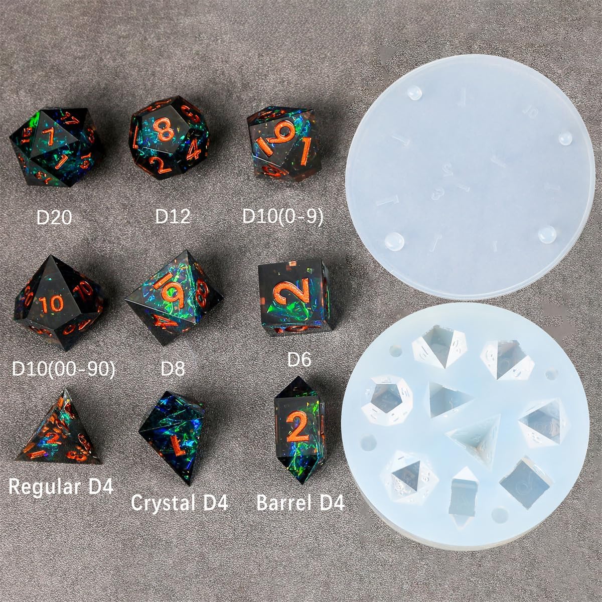 DND – Juego de dados para silicona de resina, 9 dados de borde afilado para D&D y RPG de mesa