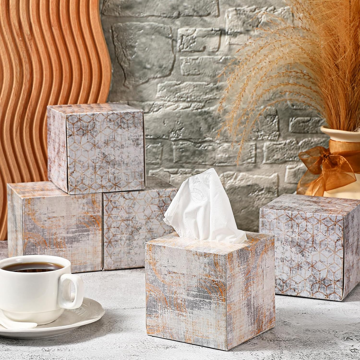 Bokon Paquete de 12 cajas de pañuelos faciales, cajas cuadradas de pañuelos de 2 capas, papel de seda suave, estilo industrial, caja de pañuelos de