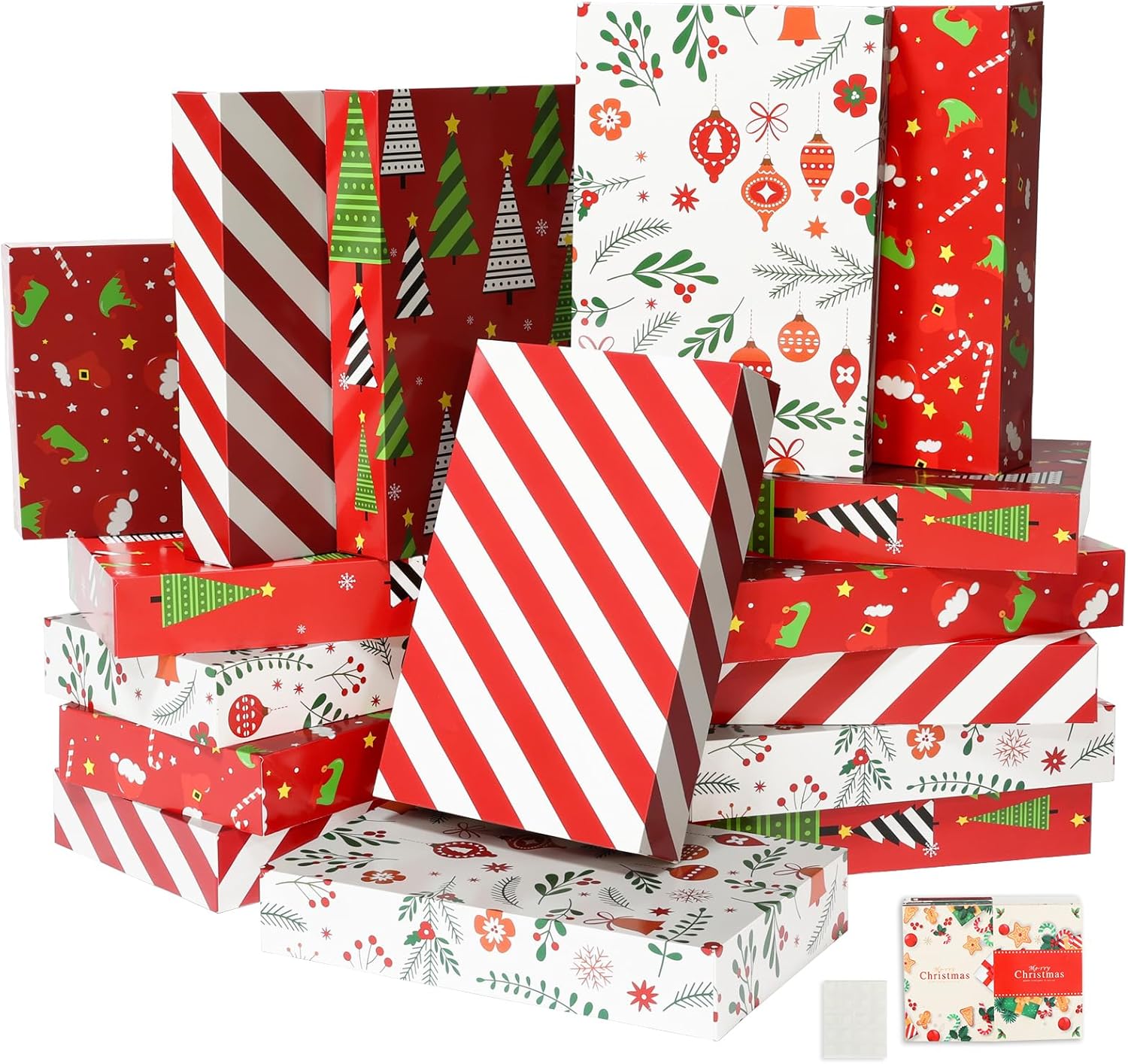joyhalo 16 cajas de regalo de Navidad con tapas para regalos a granel de 14.5 x 9.5 x 2.5 pulgadas, cajas de regalo grandes para ropa, envolver