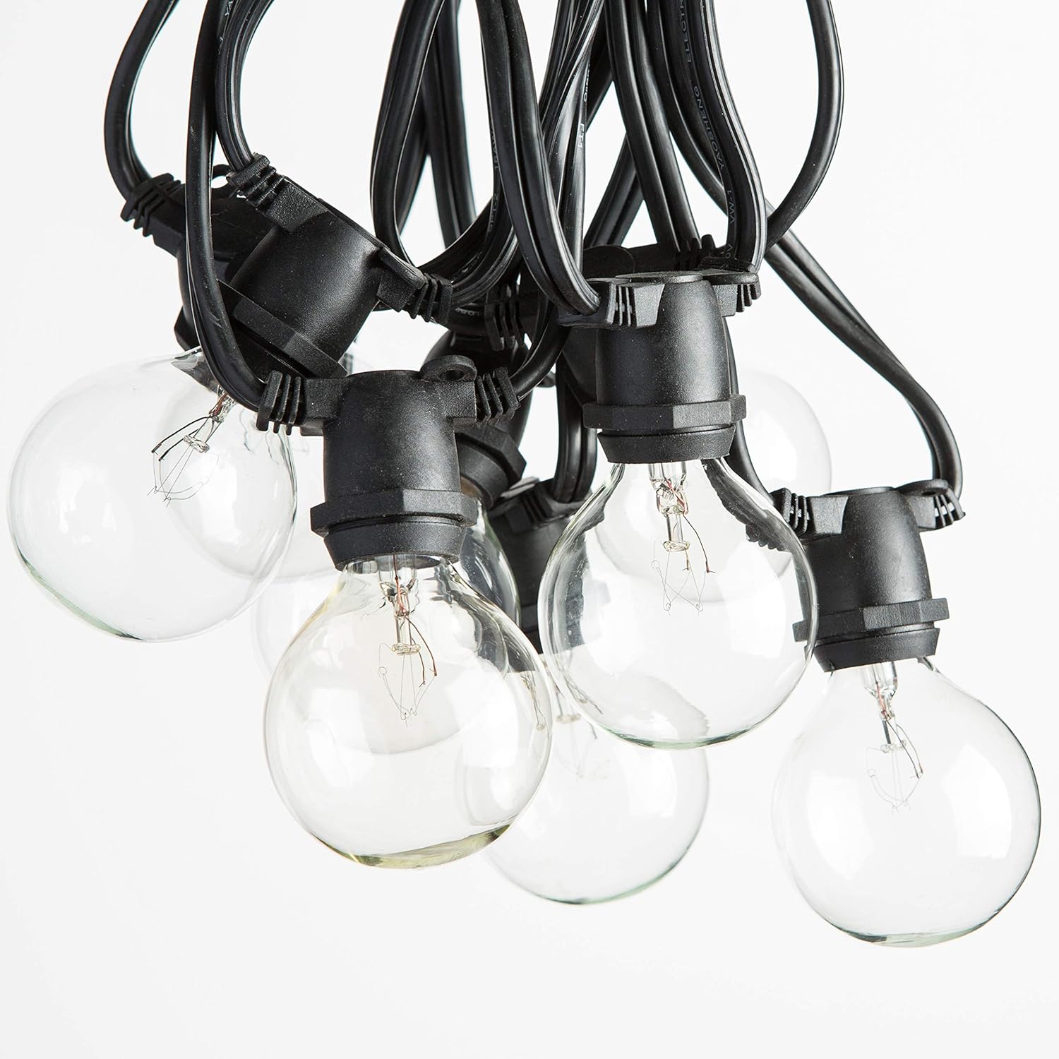Hometown Evolution, Inc. Tira de luces C9 de 25 pies con 20 bombillas transparentes G50 de 2 pulgadas (cable negro) para iluminación exterior