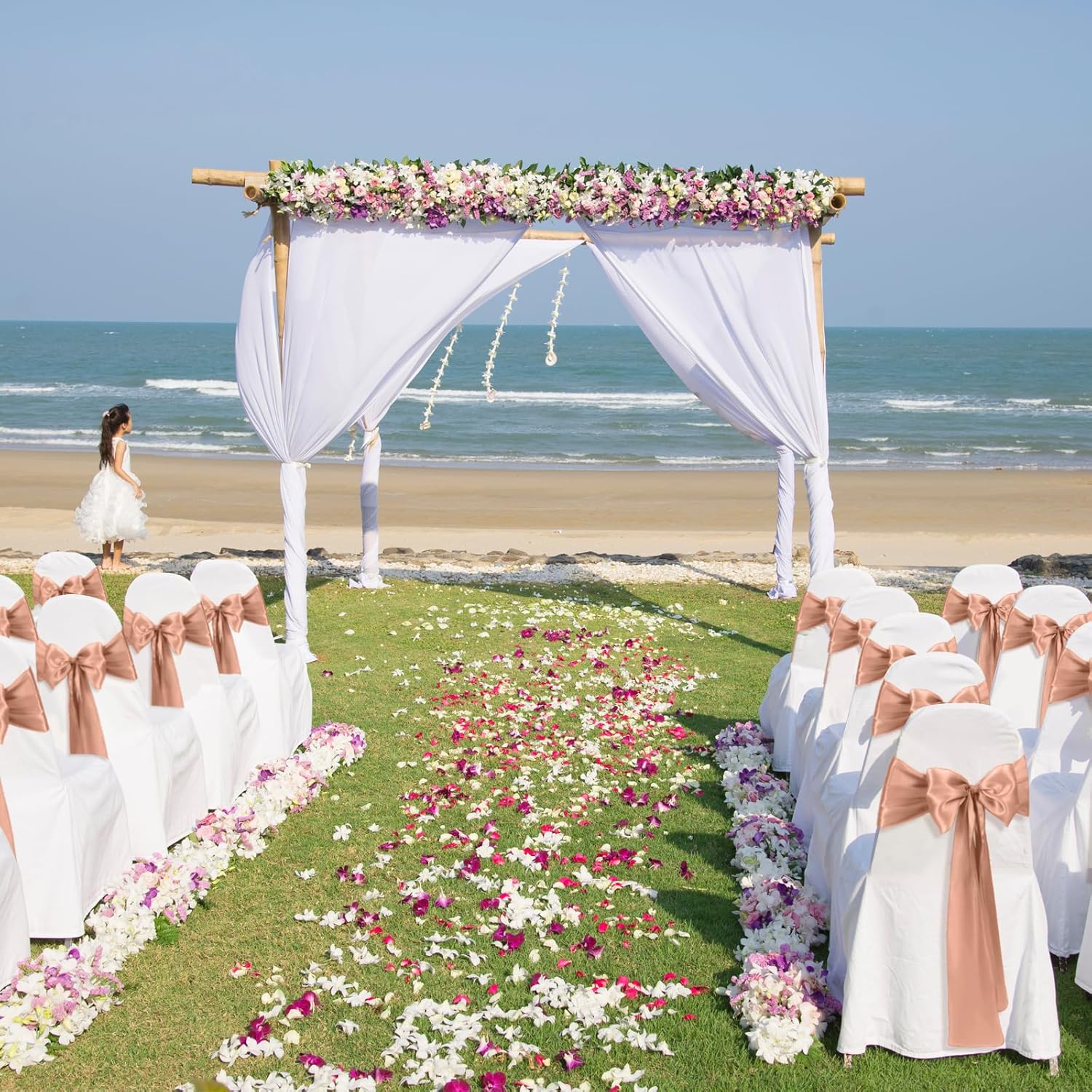 50 cintas universales de satén de color oro rosa para silla, lazos traseros para bodas, fiestas, recepciones, eventos, banquetes, hoteles, eventos,