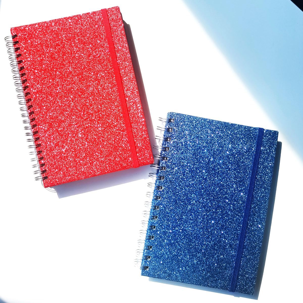 Twinkle Cuaderno de espiral, paquete de 2 cuadernos de espiral brillante, cuaderno a rayas de tapa dura, 90 hojas, 8.2 x 6 pulgadas