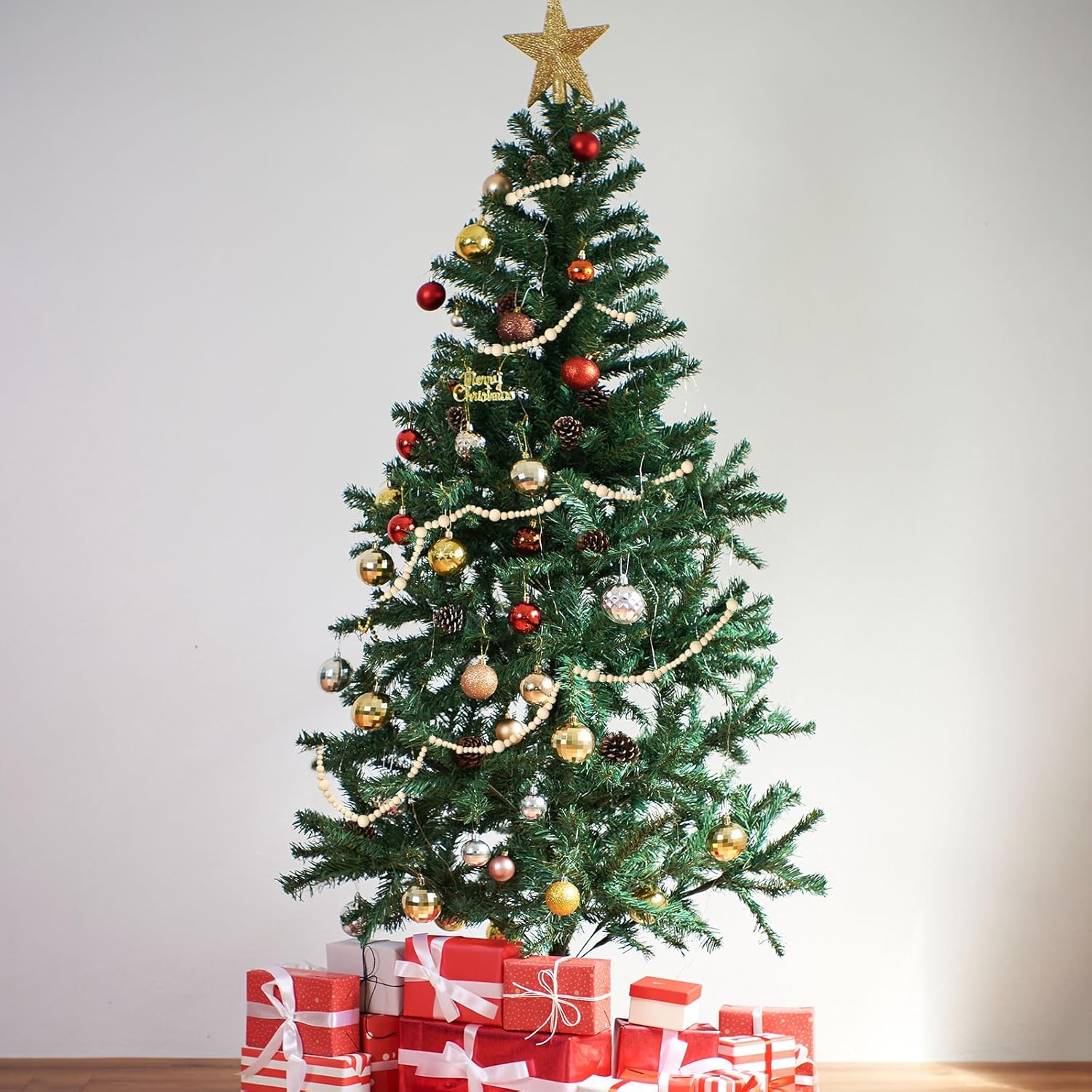 GWHOLE Guirnalda de cuentas de madera para decoración de árbol de Navidad, adorno bohemio para Navidad, fiestas, casa de campo, decoración de manto