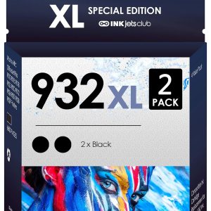 INKjetsclub Compatible con 932XL. Funciona con impresoras Officejet 7110 6600 6700 6100 7612 7610. Paquete de 2 (negras) INKjetsclub Compatible con 932XL. Funciona con impresoras Officejet 7110 6600 6700 6100 7612 7610. Paquete de 2 (negras)