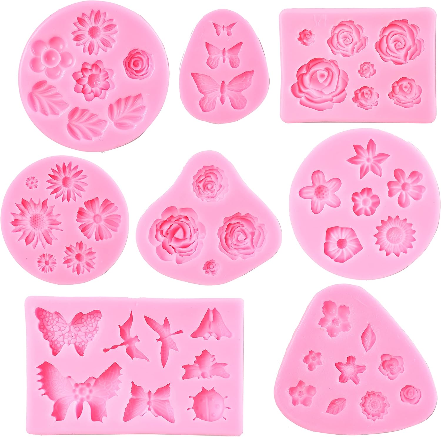 Moldes para fondant de flores, 8 moldes de silicona para dulces de flores y mariposas para fondant de chocolate, arcilla polimérica, jabón,