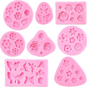 Moldes para fondant de flores, 8 moldes de silicona para dulces de flores y mariposas para fondant de chocolate, arcilla polimérica, jabón, Moldes para fondant de flores, 8 moldes de silicona para dulces de flores y mariposas para fondant de chocolate, arcilla polimérica, jabón,