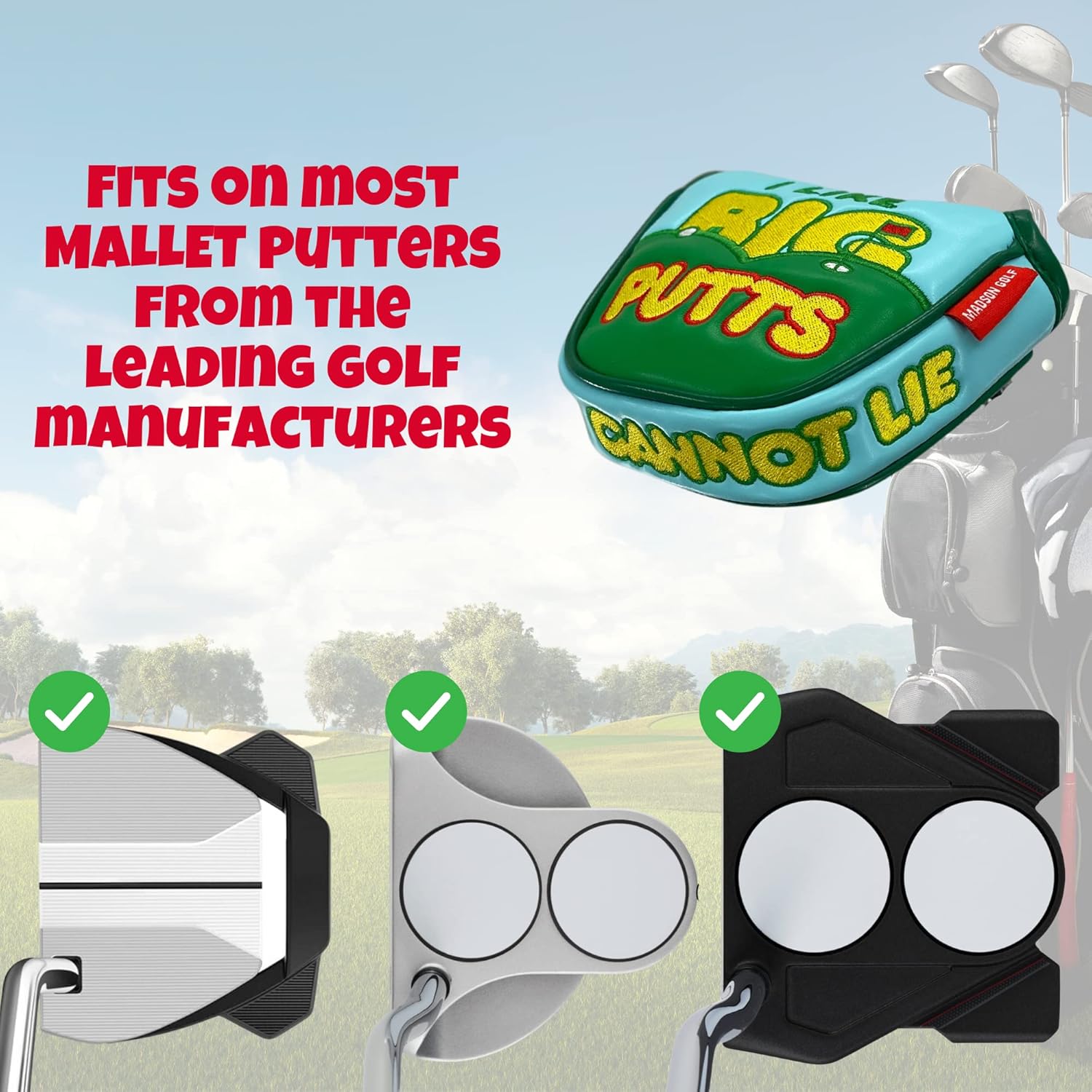 Divertida funda para putter de golf, con texto en inglés “I Like Big Putts and I Cannot Lie Headcovers divertidas para la cabeza de golf para los