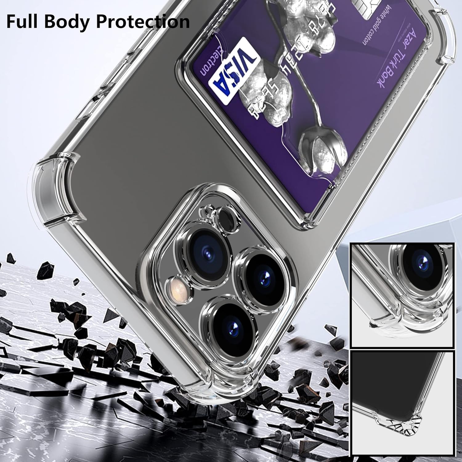 Migeec Funda para iPhone 14 Pro Max con tarjetero transparente a prueba de golpes