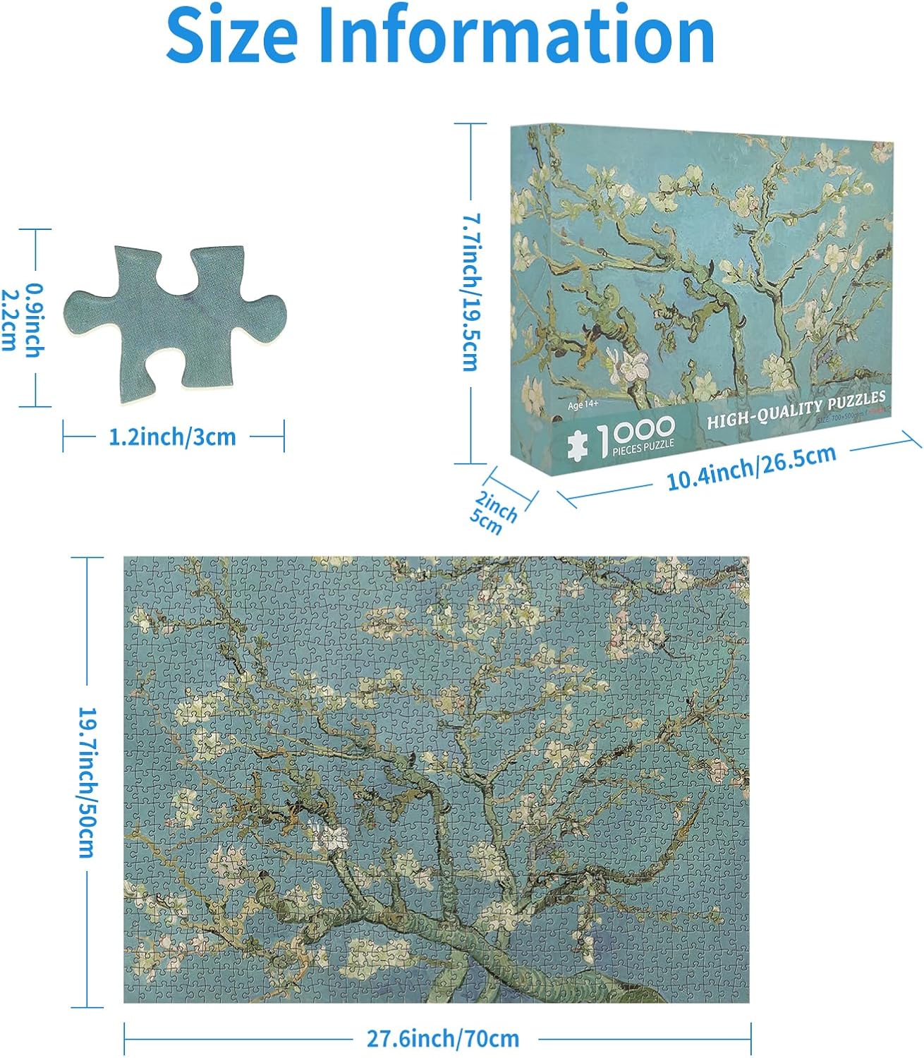 Van Gogh – Rompecabezas de 1000 piezas para adultos, diseño de flores de almendra, rompecabezas de 1000 piezas de Van Gogh para adultos, 1000 piezas