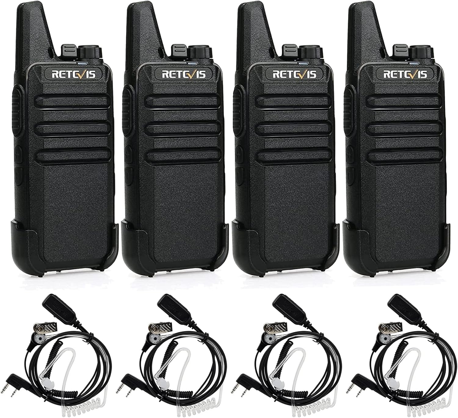 Retevis Radio bidireccional RT22 (paquete de 4) con auricular VOX (paquete de 4), recargable de largo alcance, portátil, manos libres para adultos,