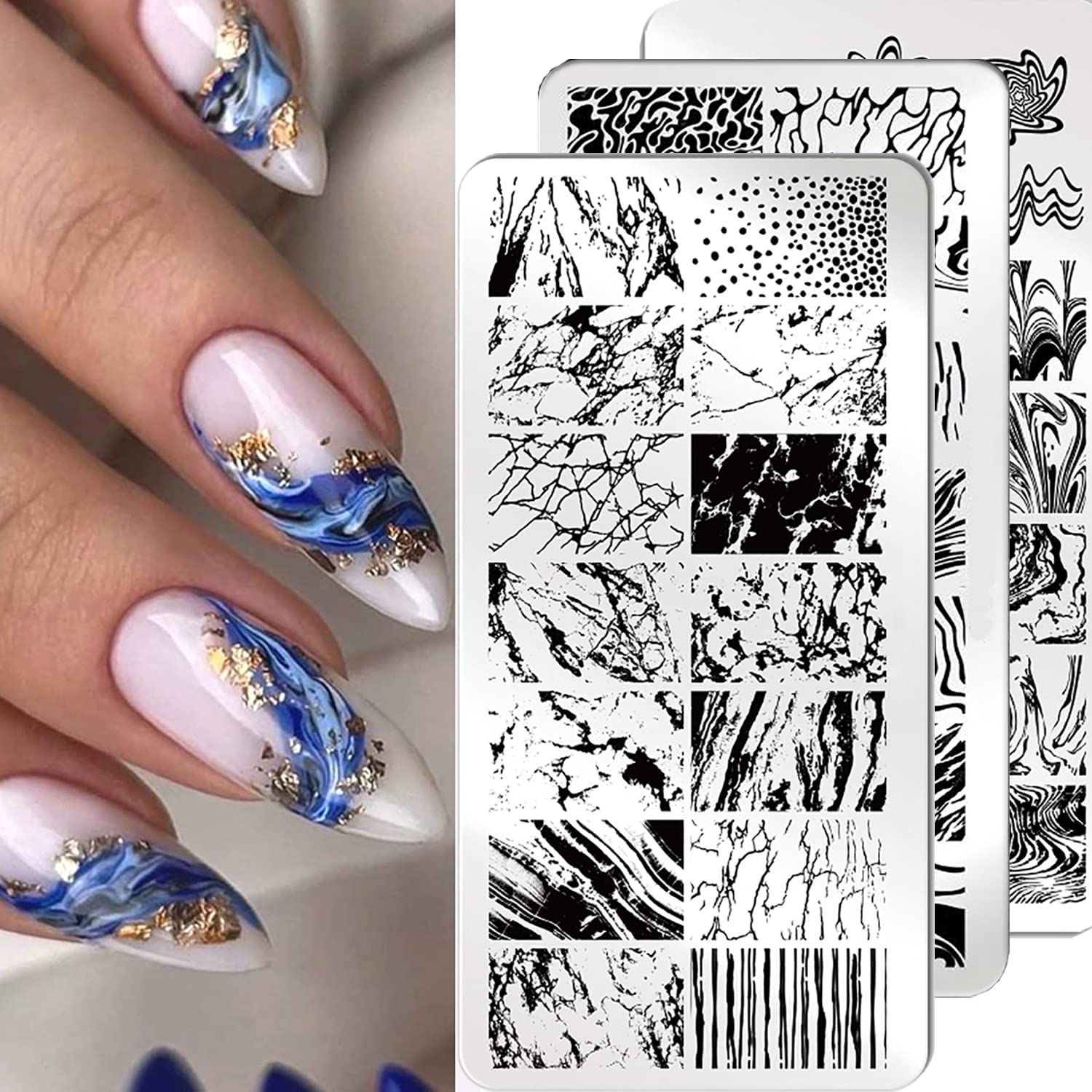 3 unids placas de estampado de uñas de mármol francés a rayas de arte de uñas plantilla de estampado de mármol de acero inoxidable diseño de uñas