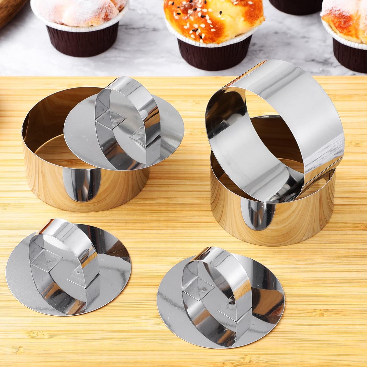 Moldes de anillo para hornear moldes redondos de acero inoxidable para mousse de postre de 3 pulgadas con empujador elevador de atún tartar, 8