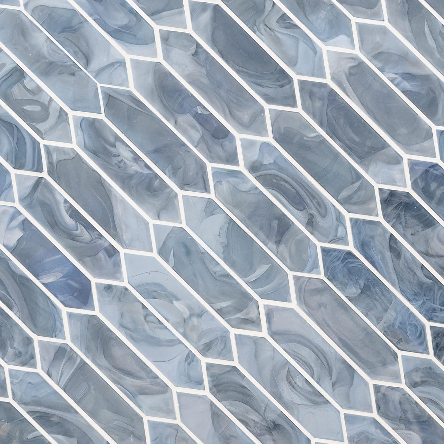 MSI Azulejo de vidrio de piquete azul brillante para pared de baño, Azulejo de salpicaduras de cocina, Azulejo de pared de acento, Azulejo de pared