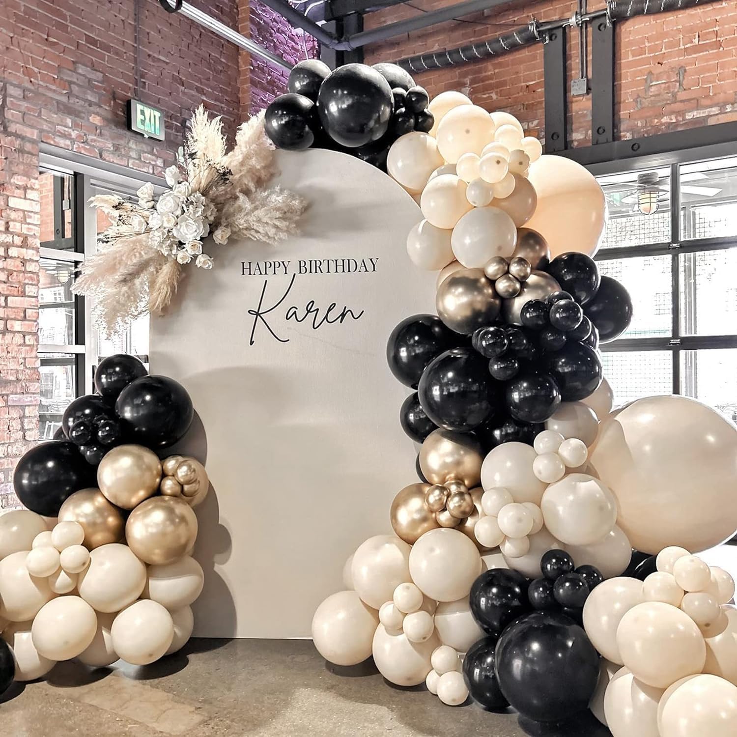 Globos de color negro, dorado y beige, 60 globos de arena negra dorada y blanca con globos de fiesta de confeti dorado metálico para graduación,