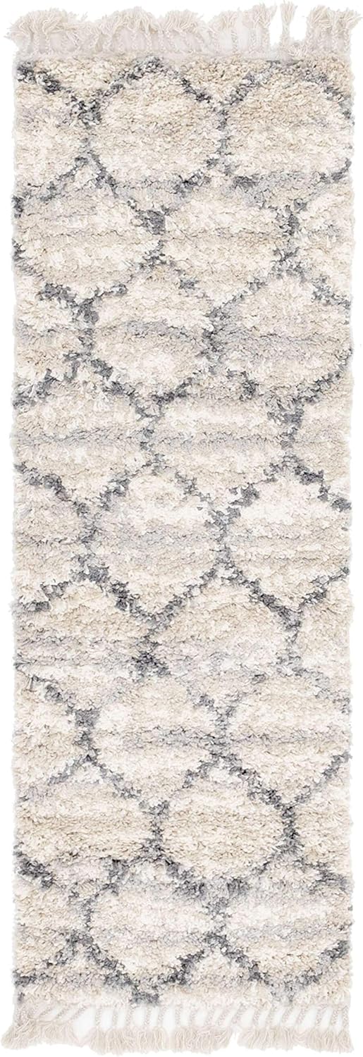 Unique Loom Hygge Shag Collection – Alfombra de área enrejado (2 pies 2 pulgadas x 6 pies 1 pulgada, color beige y gris)