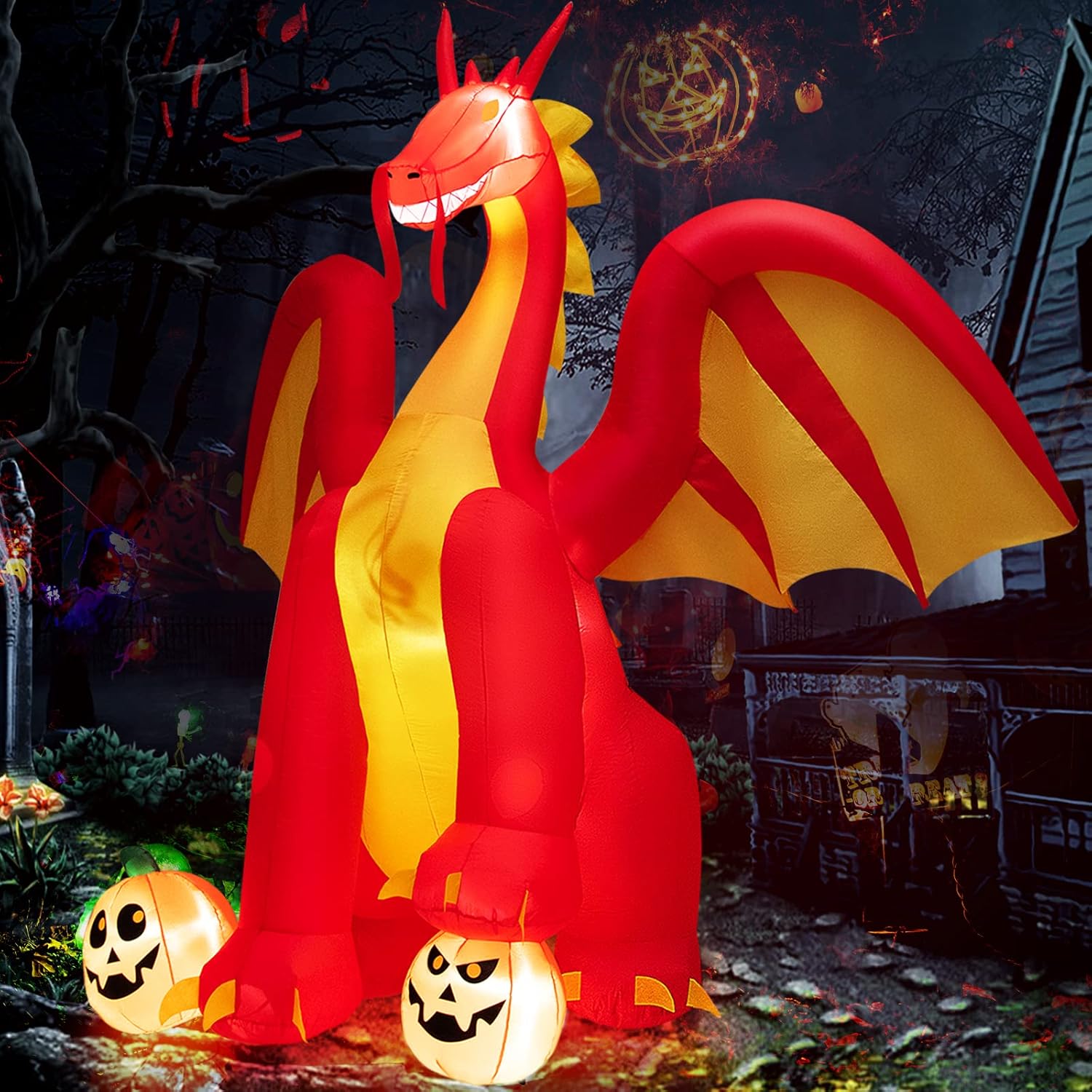 COSTWAY Dragón de fuego animado gigante inflable de 10 pies para decoración de Halloween al aire libre con luces