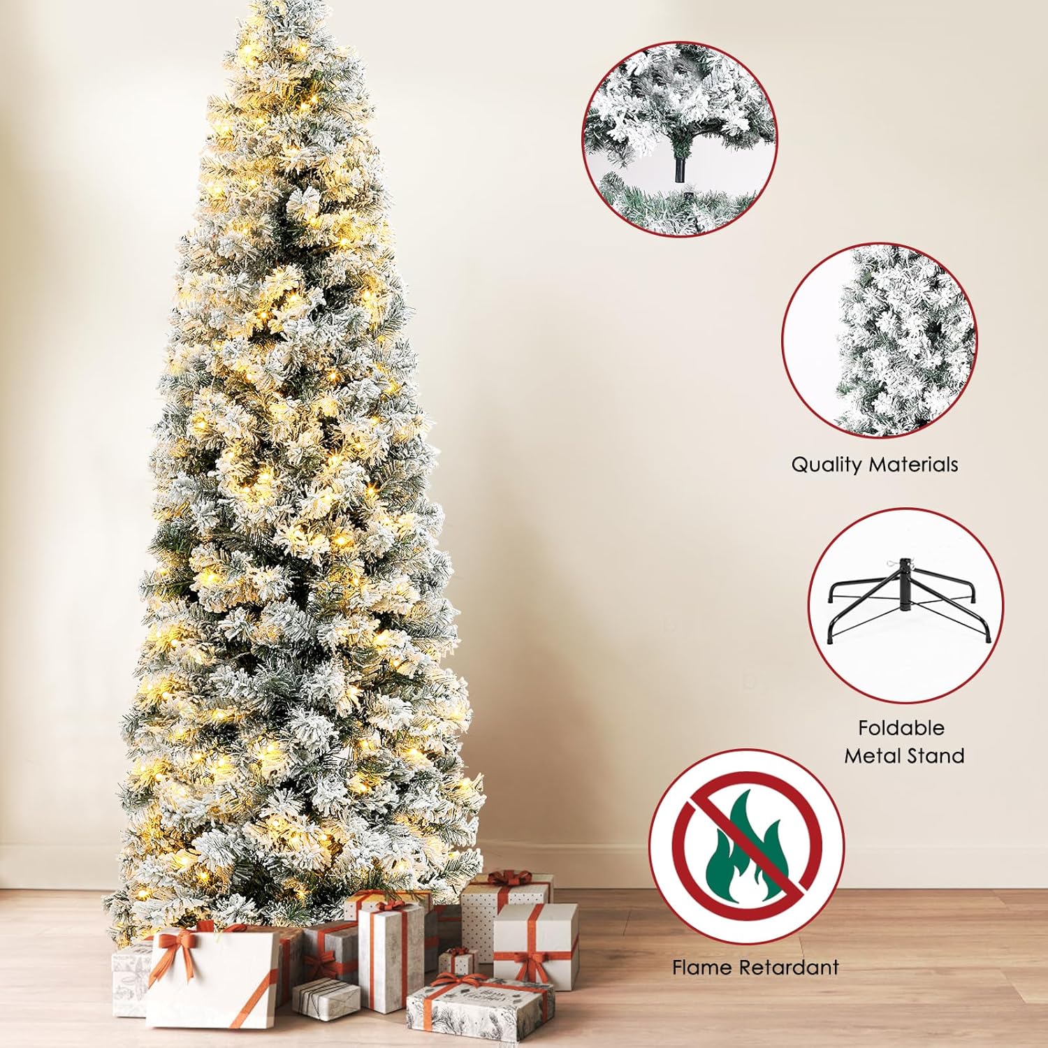 Árbol de pino artificial de Navidad para el hogar, oficina, decoración de fiesta con 170 luces blancas cálidas, bisagras y base de metal, árbol de