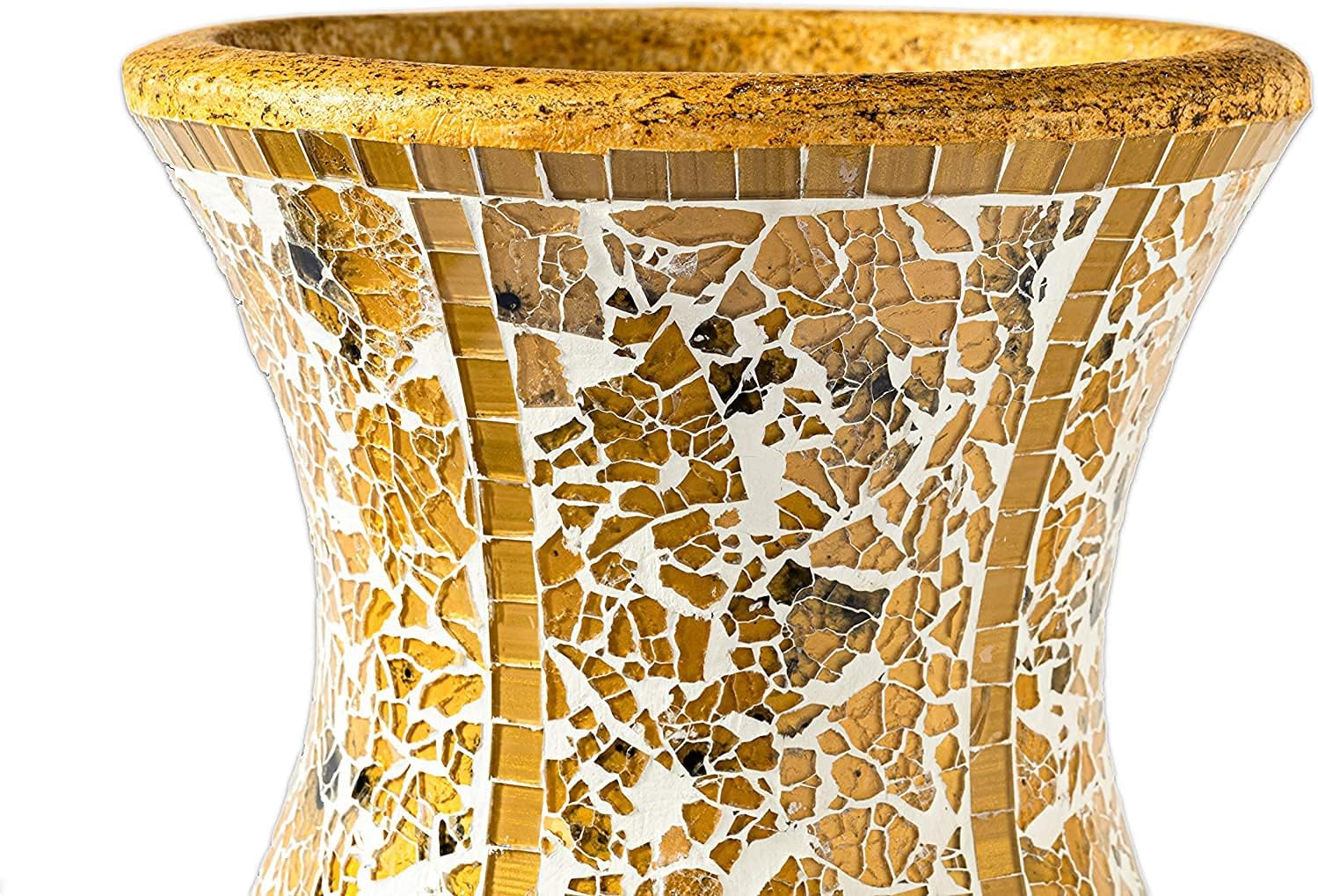 Jarrón  Hecho de terracota con piezas de mosaico de vidrio amarillo tostado  Exquisita pieza de decoración del hogar  18 x 10 pulgadas  para