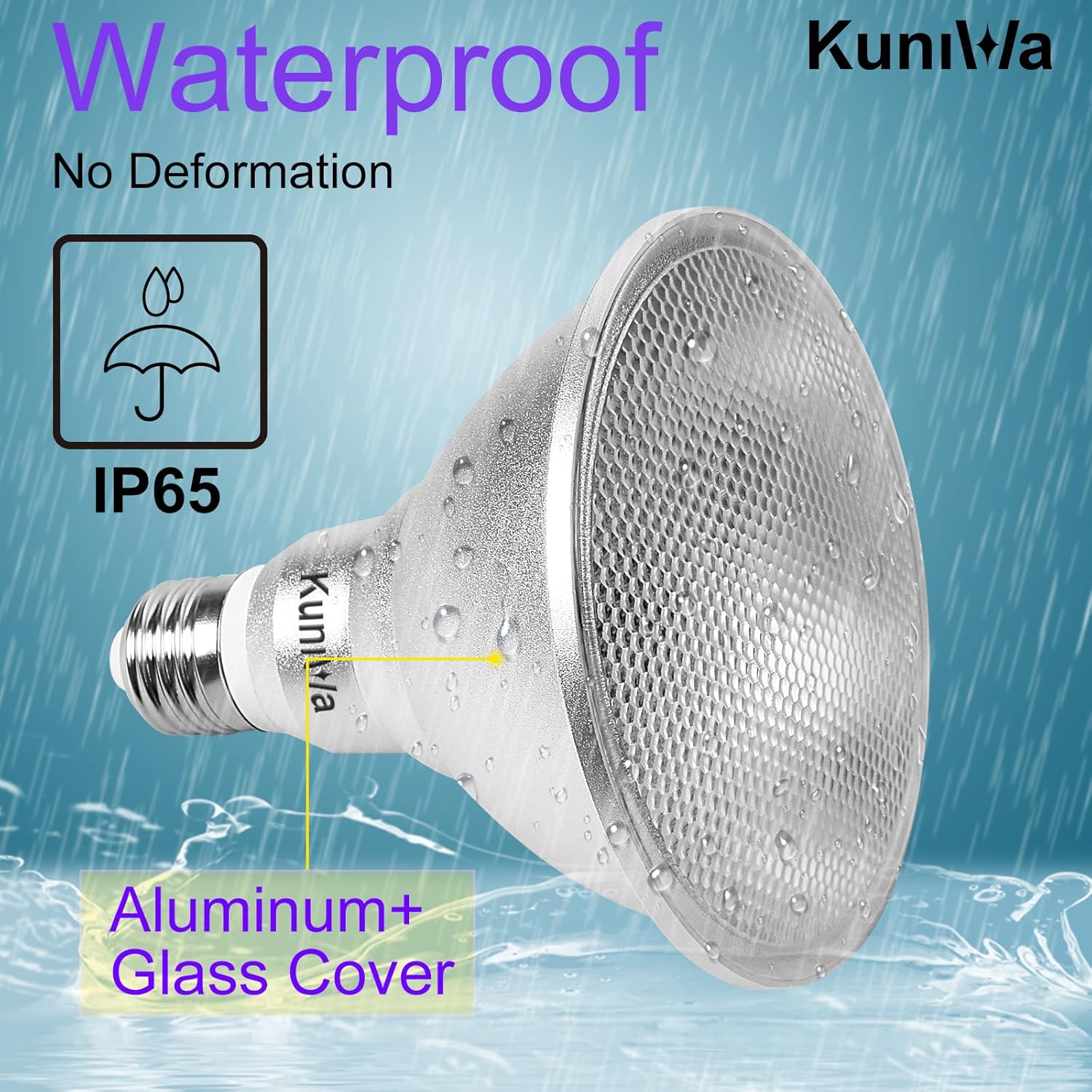 Kuniwa Paquete de 2 bombillas de inundación PAR38 para exteriores de 30 W, LED que cambia de color a prueba de agua, equivalente a 100 W,