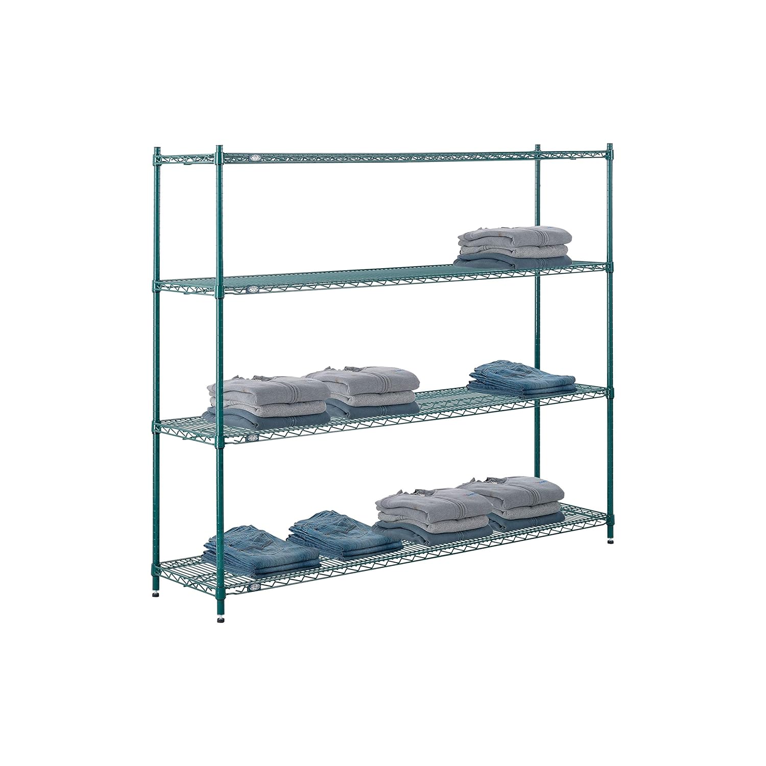 Nexel Estantería de alambre, epoxi verde, 72″ W X 18″ D X 63″ H