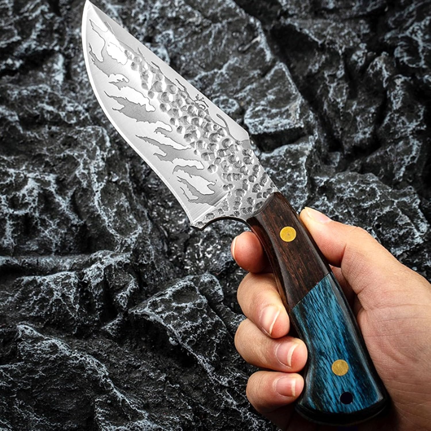 Cuchillo de caza de 8.27 pulgadas, cuchillo táctico de supervivencia de hoja fija de acero inoxidable con funda y mango ergonómico antideslizante