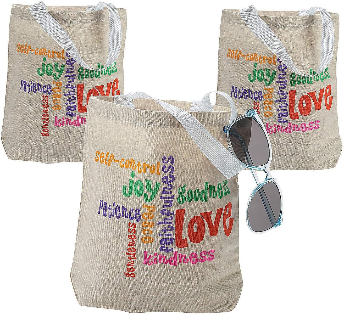 Fun Express Fruit Of The Spirit – Bolsas de mano, juego de 12 bolsas de bienvenida para la iglesia, regalos y suministros religiosos, Varios colores