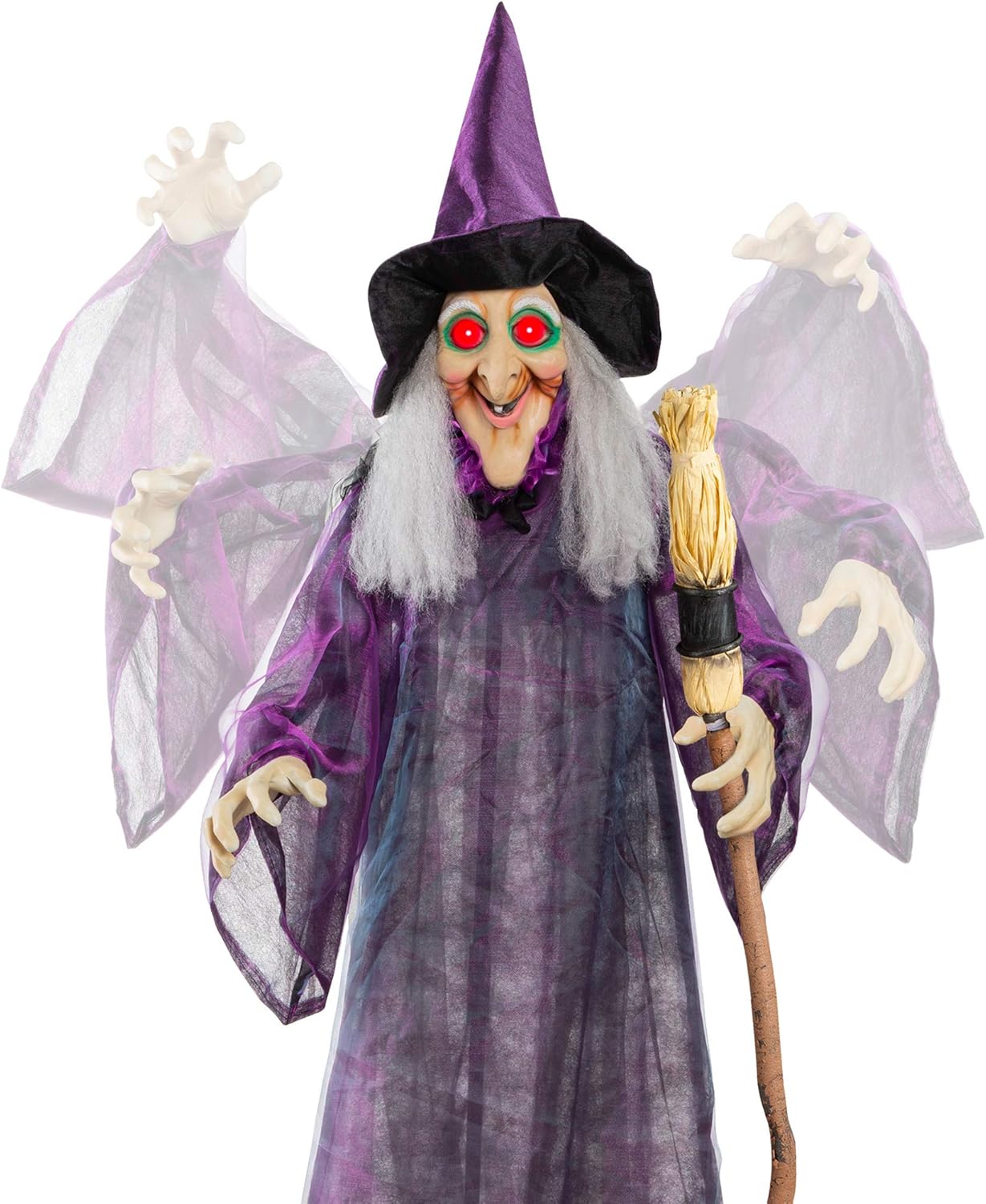 Best Choice Products Bruja animatrónica de Halloween de 5 pies, Wanda malvada de pie, figura decorativa con frases pregrabadas, ojos LED brillantes,