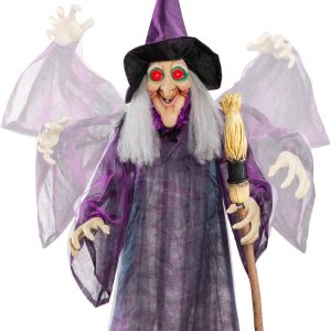 Best Choice Products Bruja animatrónica de Halloween de 5 pies, Wanda malvada de pie, figura decorativa con frases pregrabadas, ojos LED brillantes, Best Choice Products Bruja animatrónica de Halloween de 5 pies, Wanda malvada de pie, figura decorativa con frases pregrabadas, ojos LED brillantes,