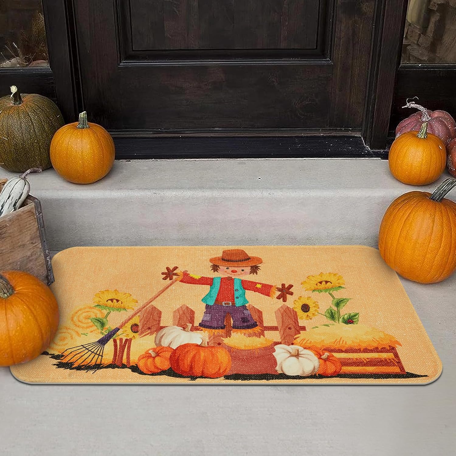 Alishomtll Tapete de cosecha de otoño, decoración de Acción de Gracias, antideslizante y lavable, tapete decorativo de bienvenida de otoño, interior