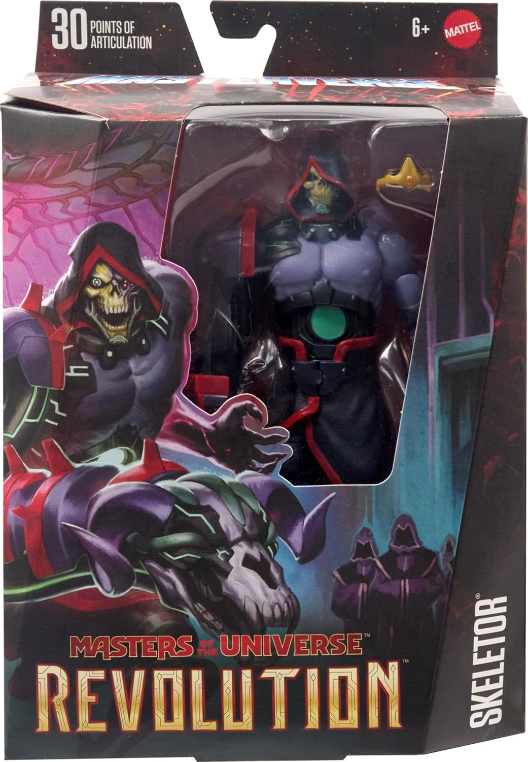 Masters of the Universe Revolution Masterverse – Figura de acción de esqueleto, coleccionable con 30 articulaciones y brazo de caos Techno Posable,