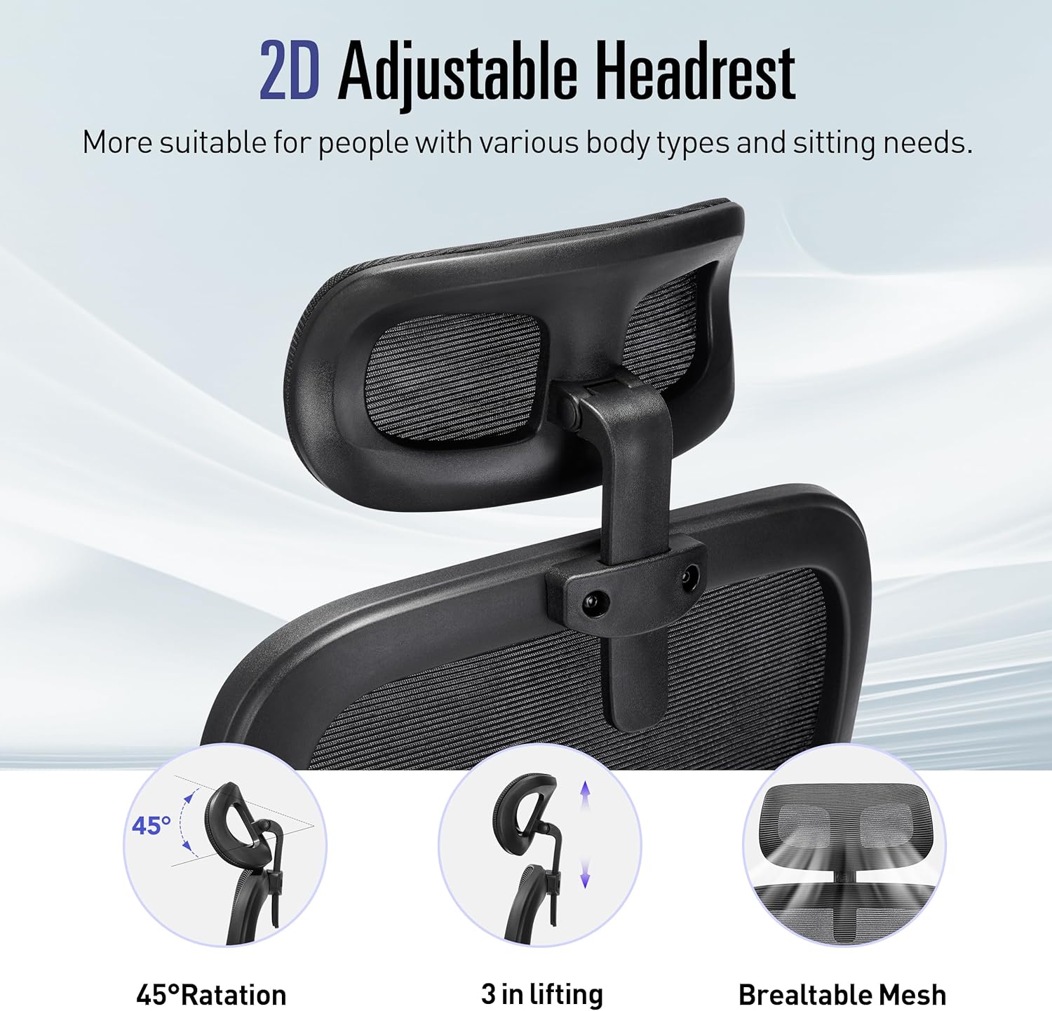 Silla de oficina, silla de oficina ergonómica con reposacabezas, sillas de computadora de malla de respaldo alto para oficina en casa con soporte de