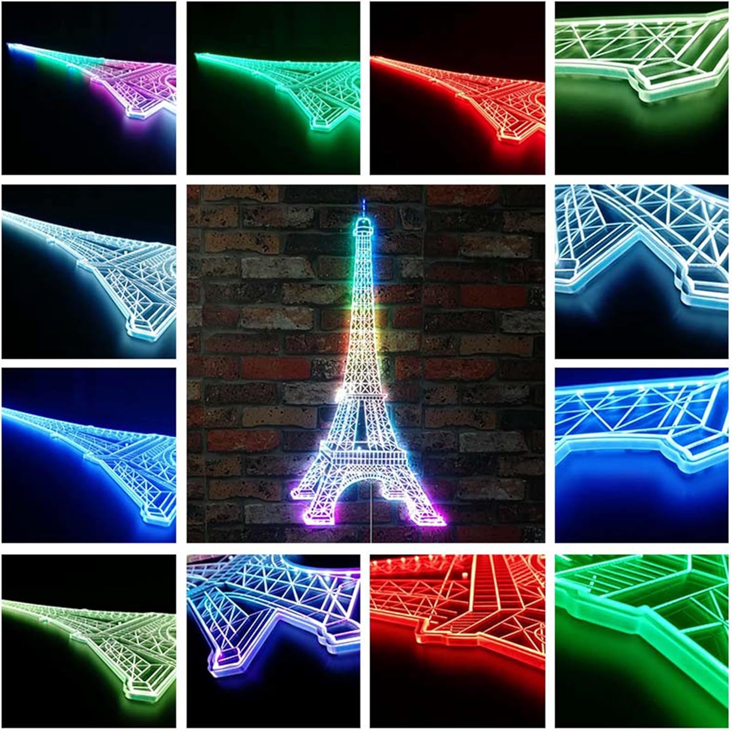 ADVPRO Letrero LED de glamour dinámico RGB de la Torre Eiffel de París, forma de corte a borde, decoración de pared 3D inteligente, iluminación