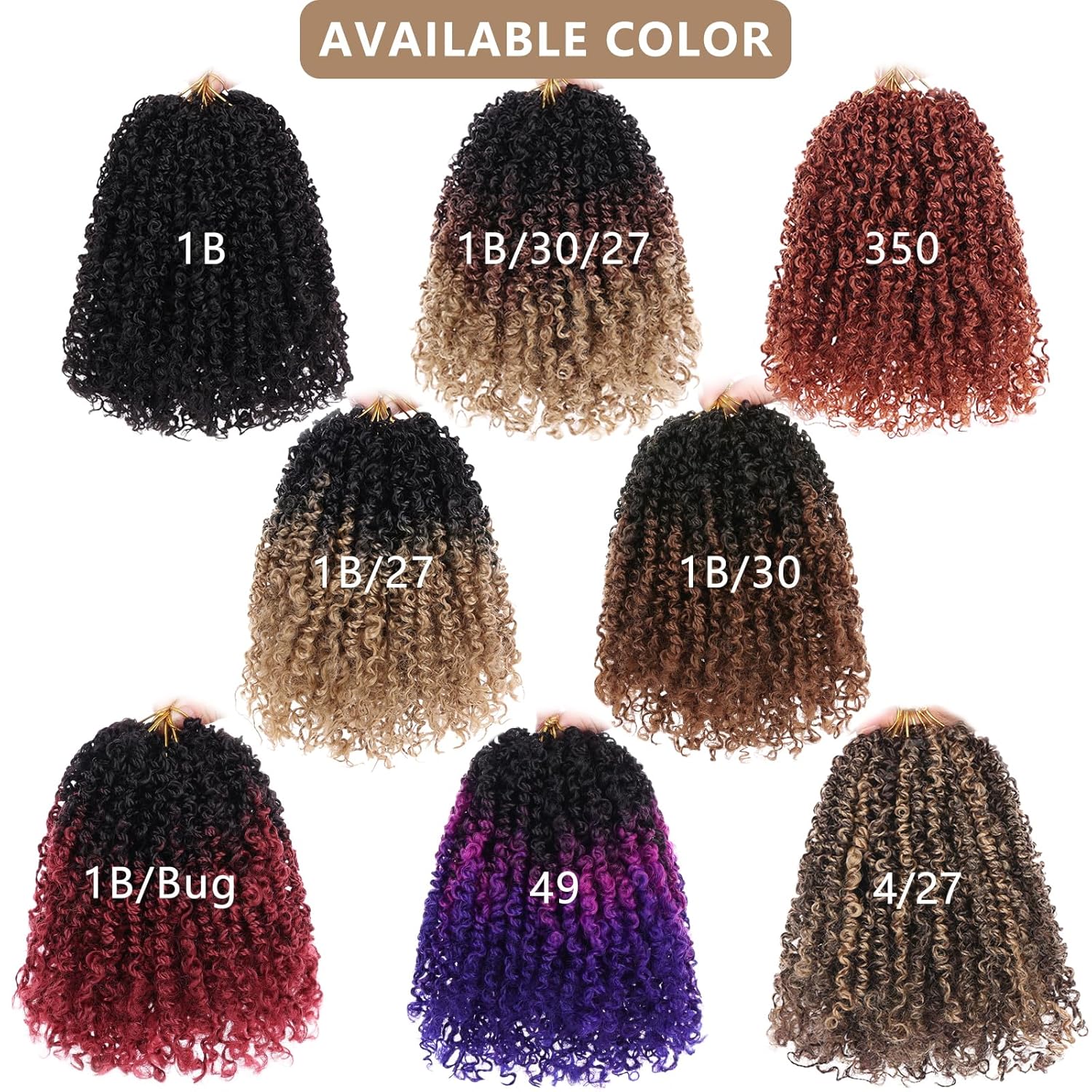 COOKOO Trenzas de ganchillo Yanky Twists de 8 pulgadas, 8 piezas, color marrón degradado, bohemios, cabello de ganchillo senegalés con rizos,